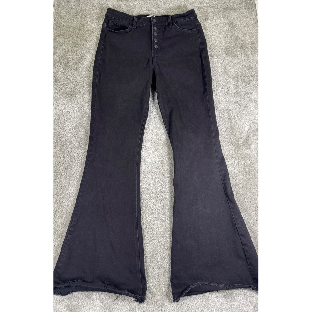Vervet Los Angeles Black High Rise Button Fly Flare Jeans Raw Hem V2664 Size 31